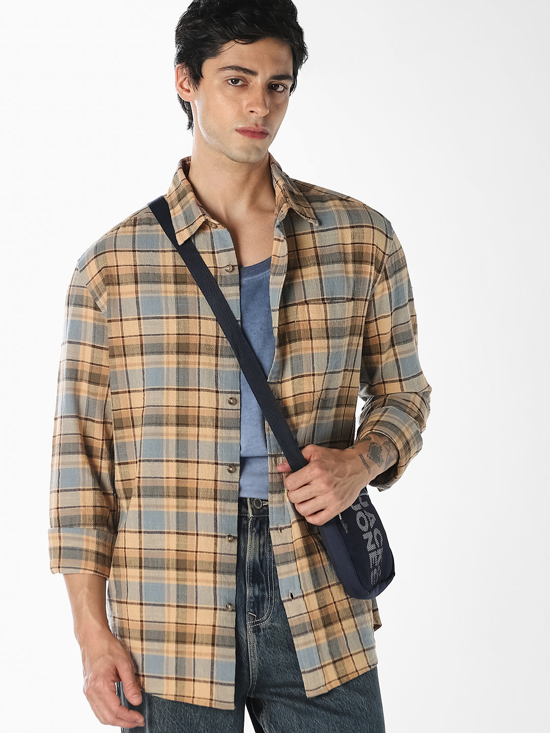 Yellow Check Regular Fit Shirt - XL