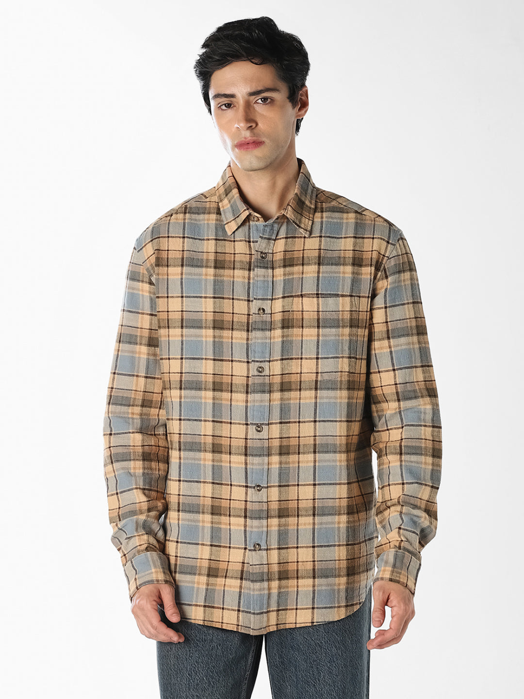 Yellow Check Regular Fit Shirt