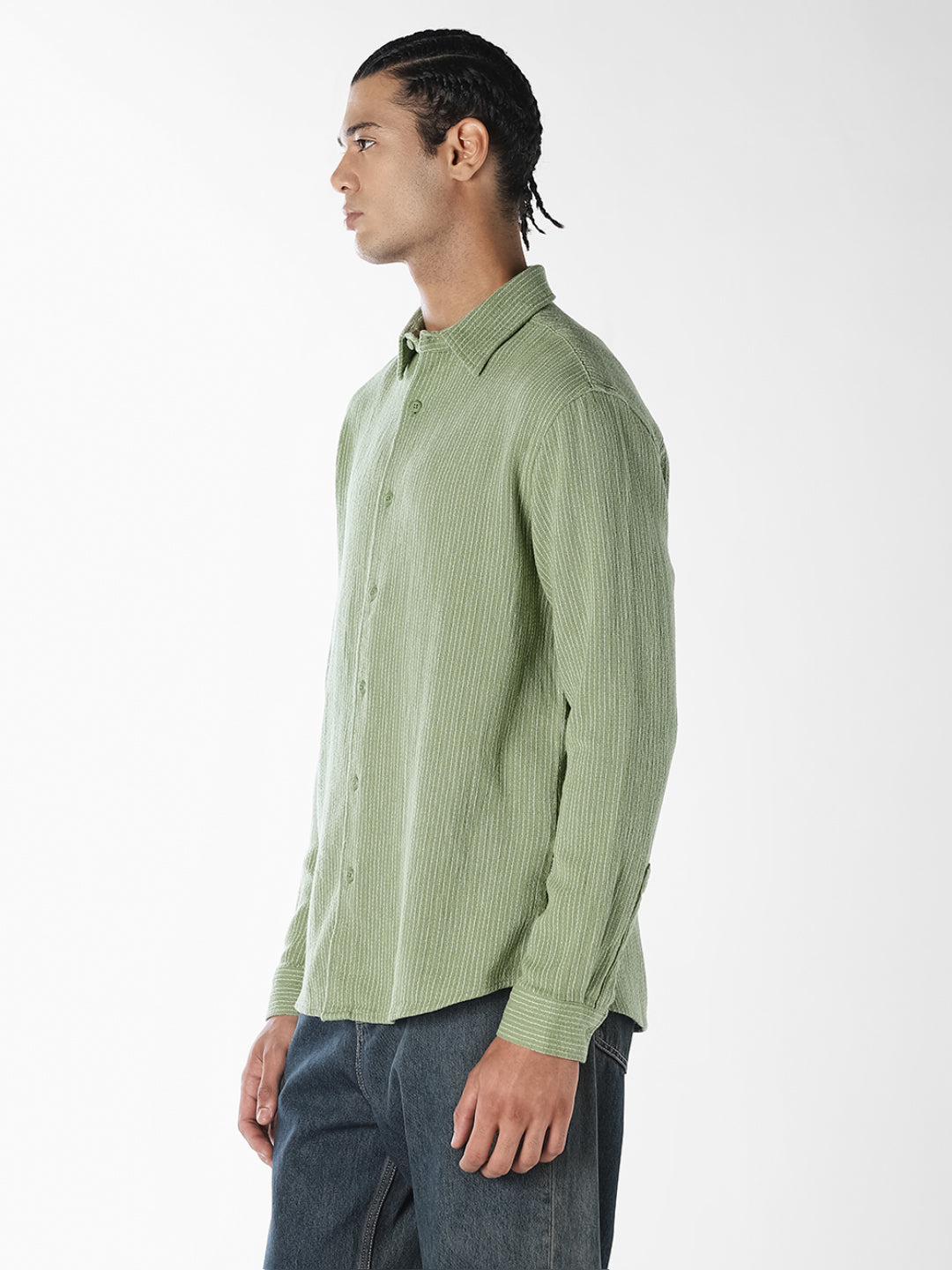 Green Textured Full Sleeves Shirt