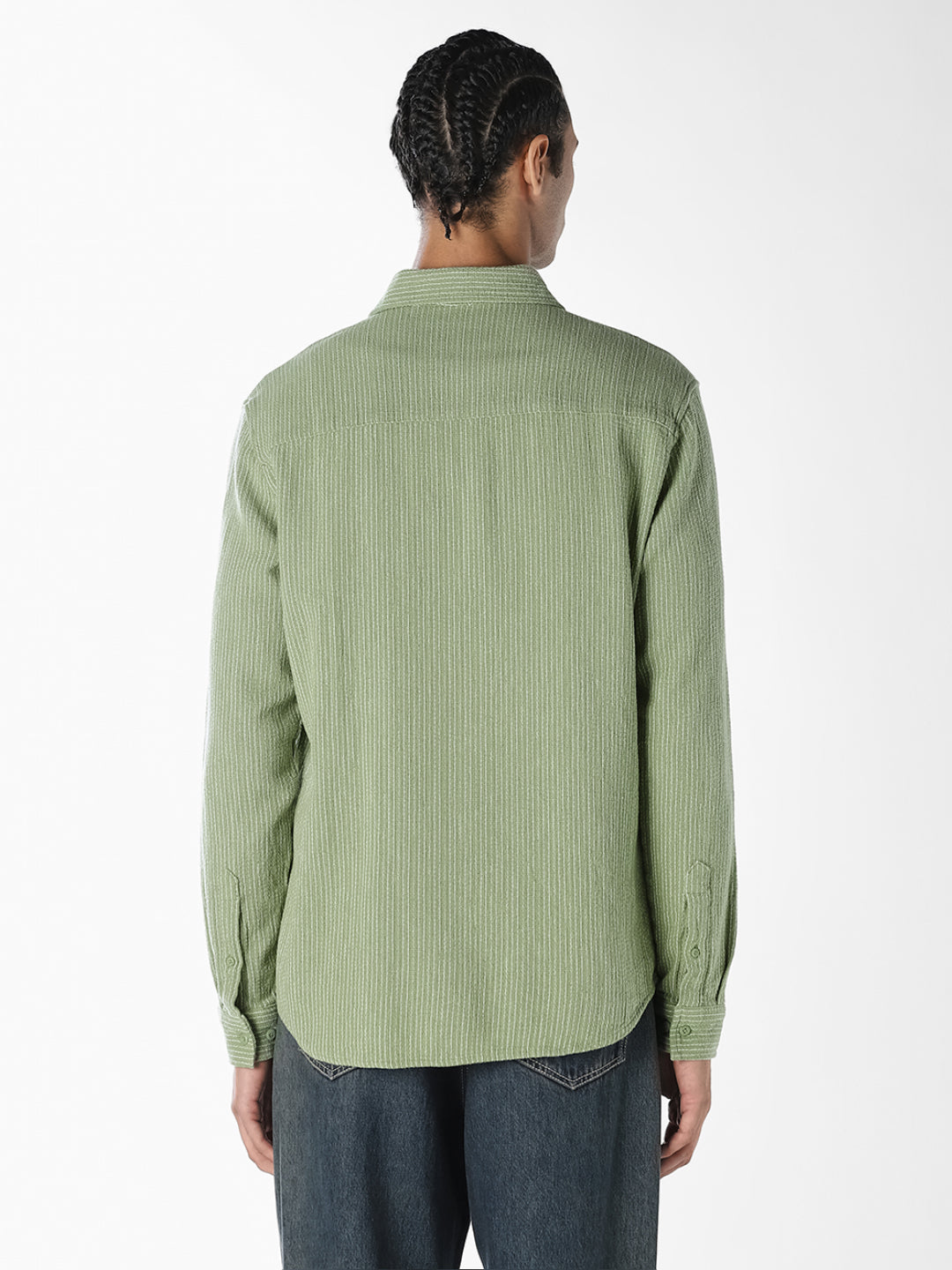 Green Textured Full Sleeves Shirt