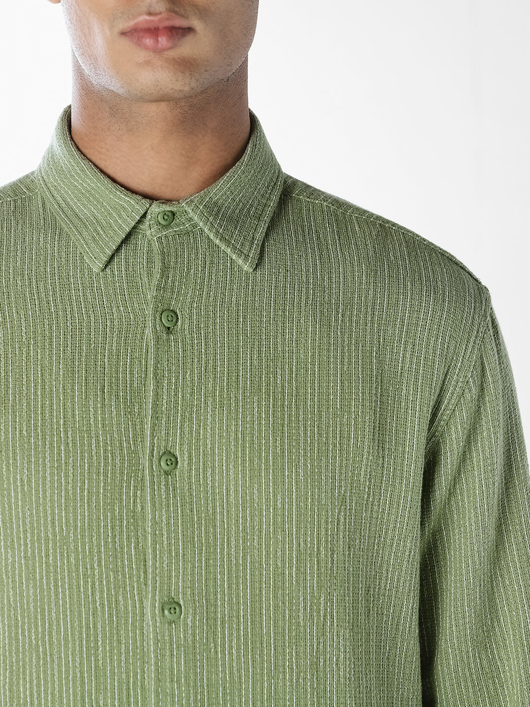 Green Textured Full Sleeves Shirt