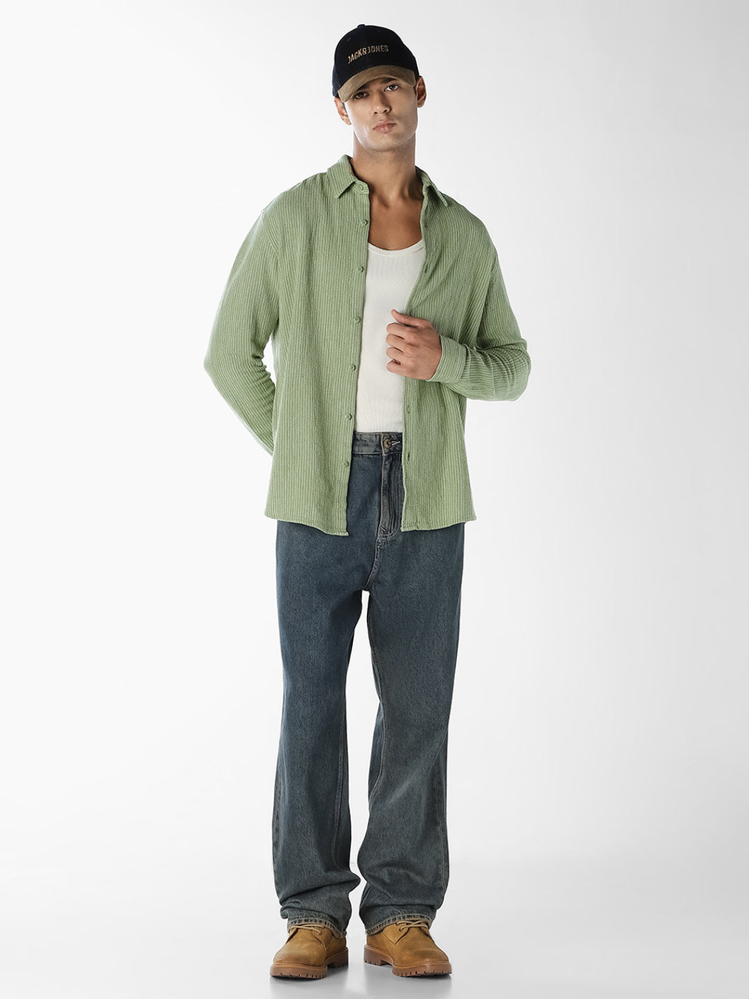 Green Textured Full Sleeves Shirt