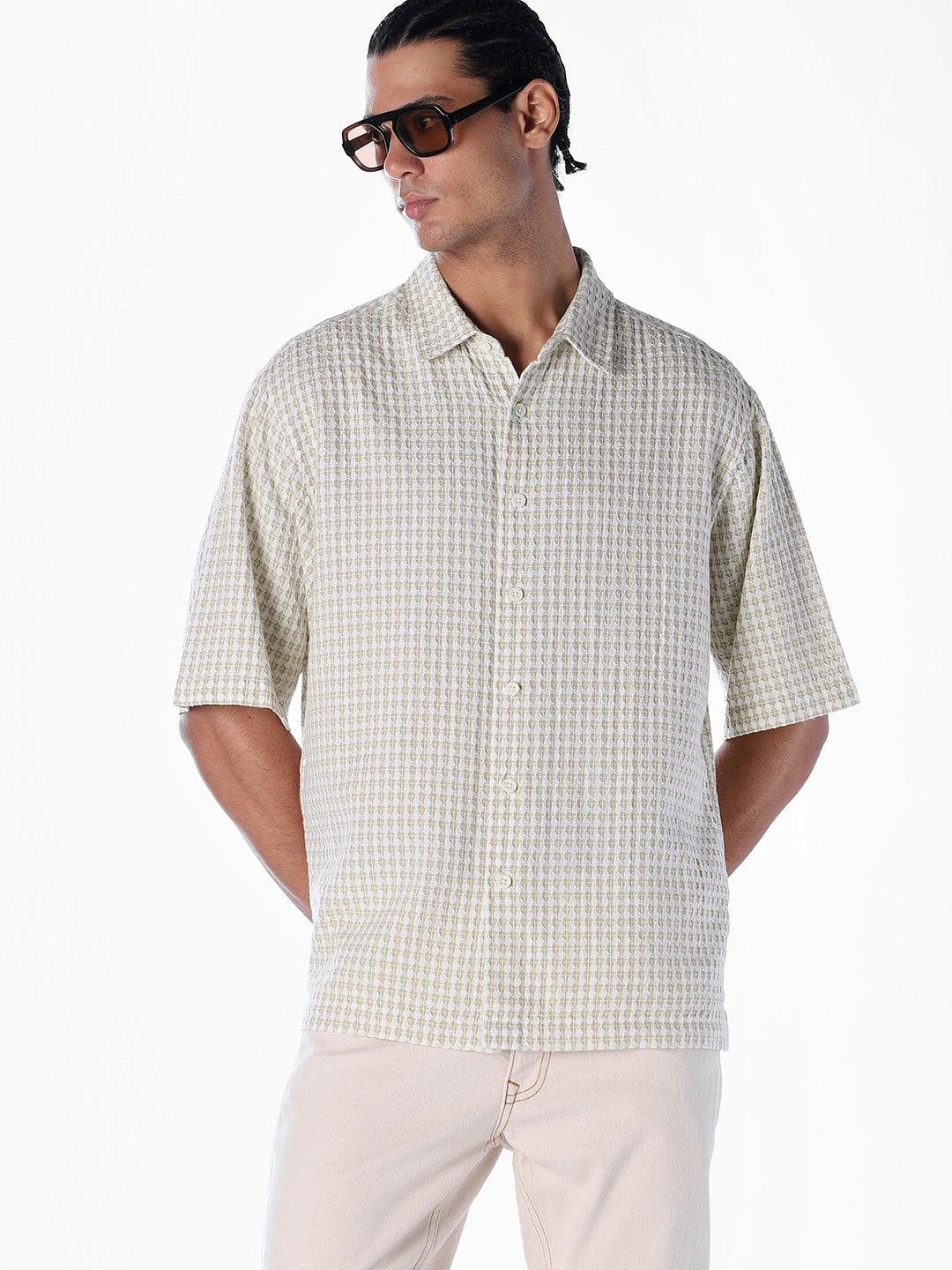 Dobby Short Sleeves Oversized Shirt - S