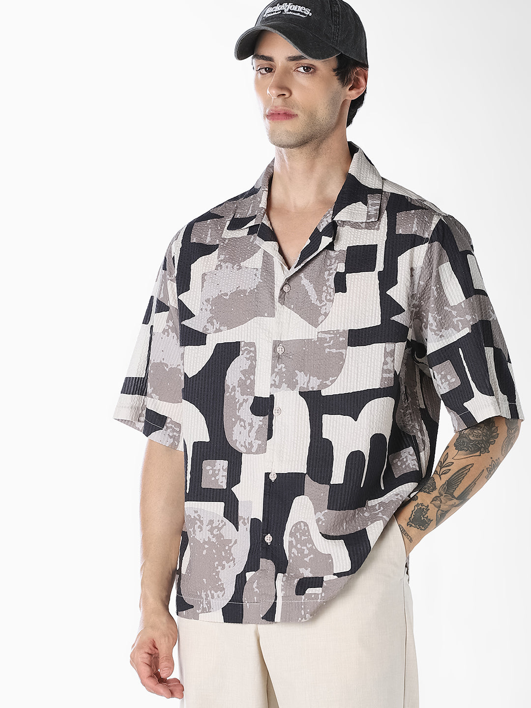 Abstract Print Oversized Shirt - S