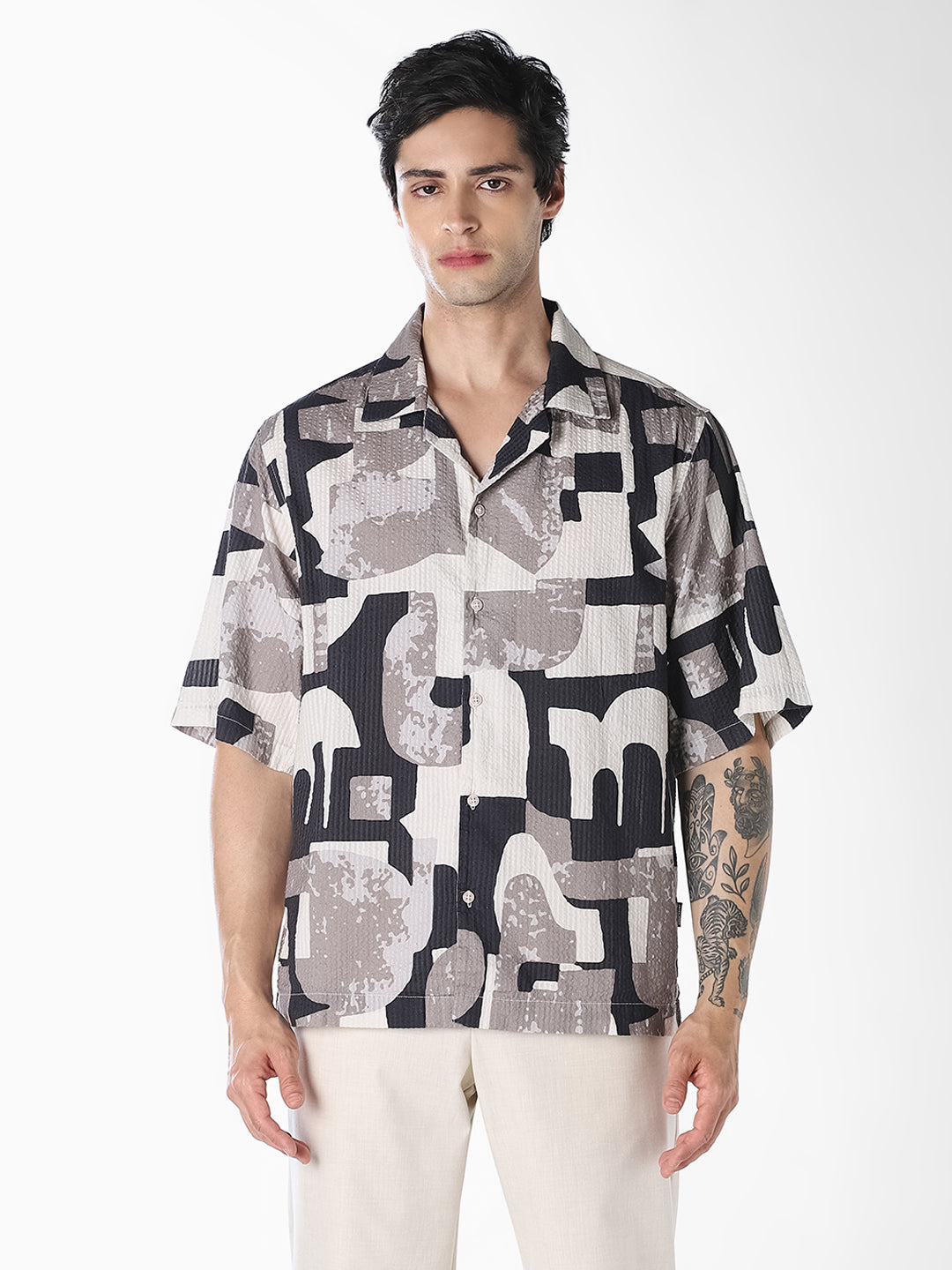 Abstract Print Oversized Shirt
