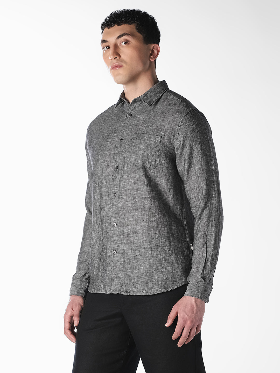 Grey Linen Regular Fit Shirt