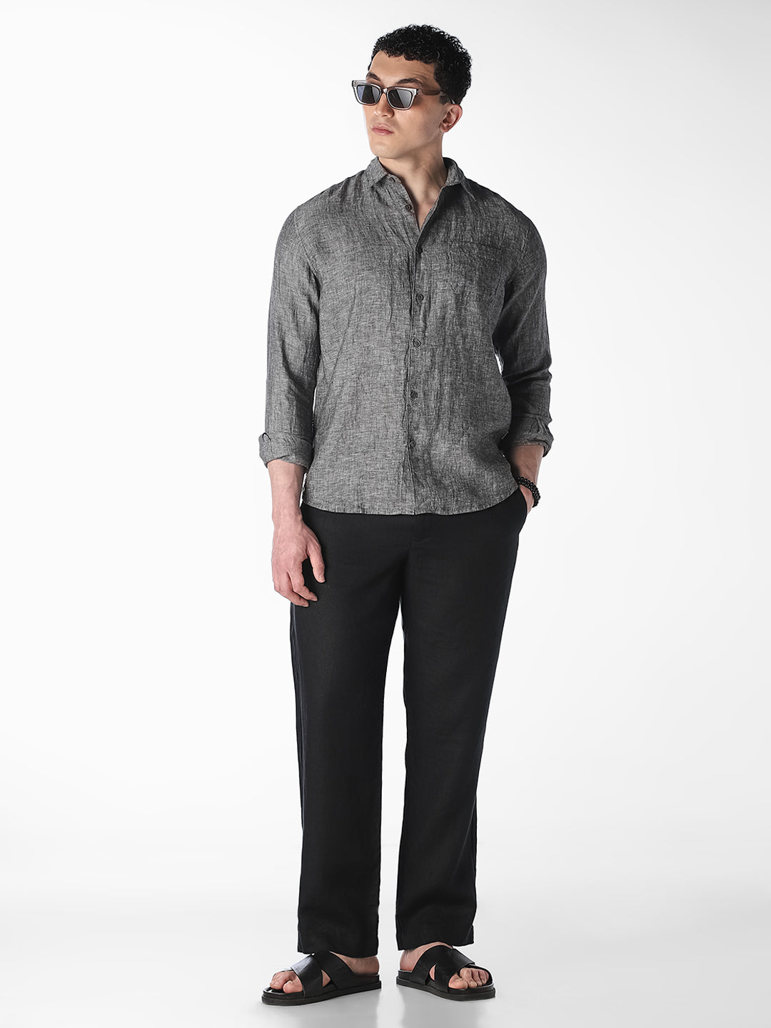 Grey Linen Regular Fit Shirt