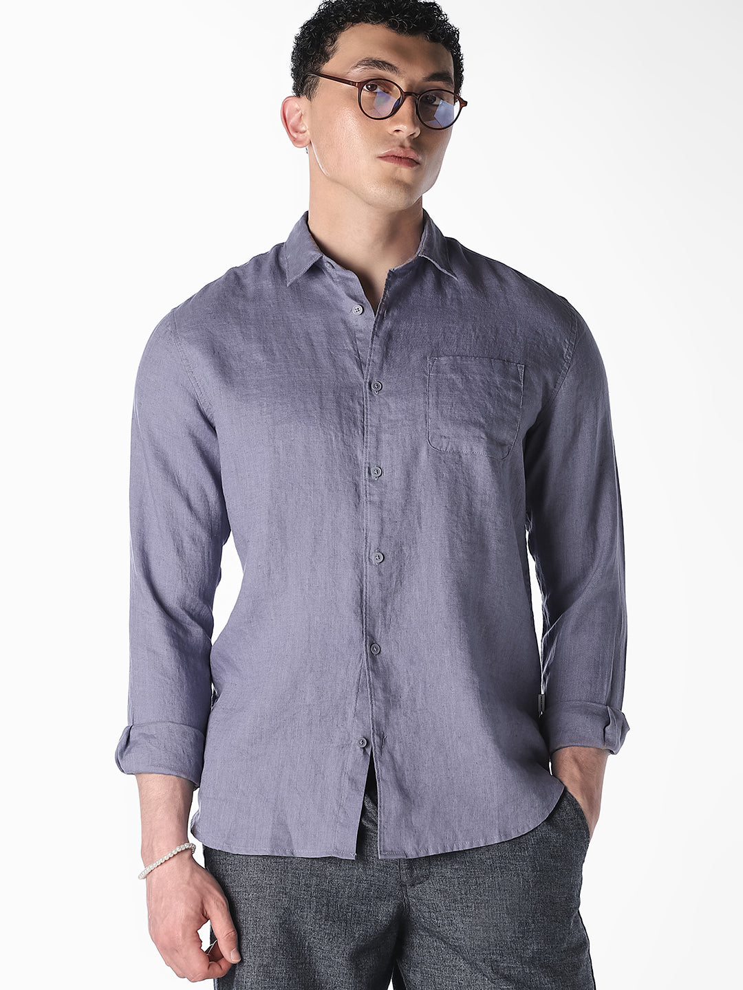 Blue Linen Regular Fit Shirt