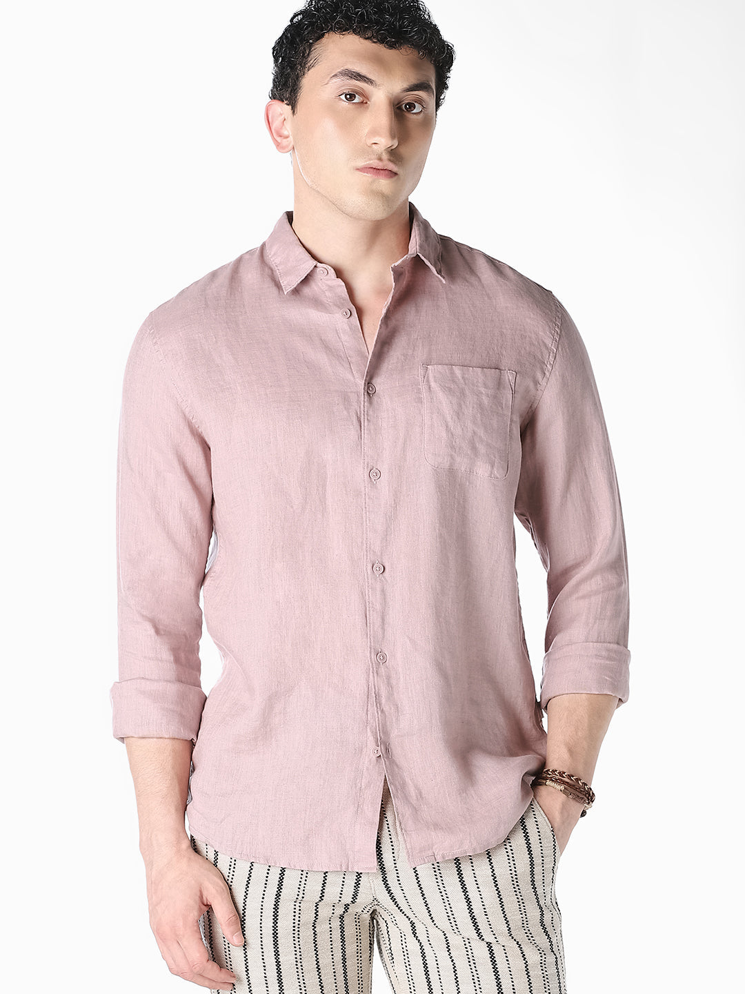 Pink Linen Regular Fit Shirt - XL
