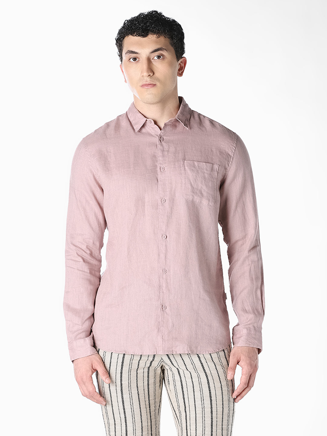 Pink Linen Regular Fit Shirt