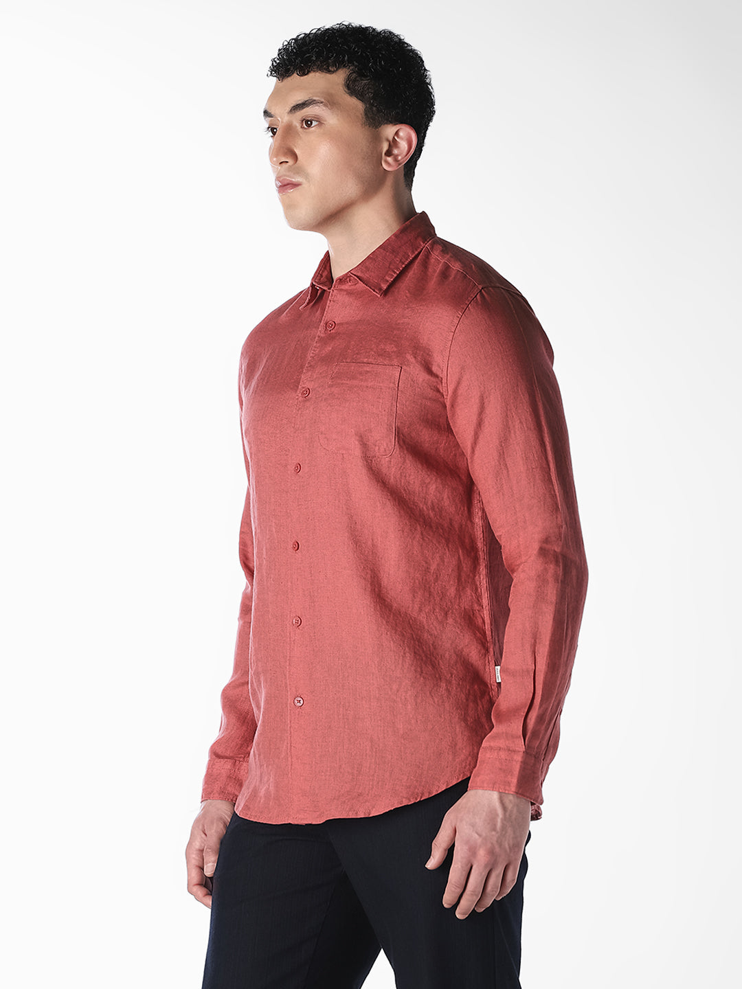 Rust Red Linen Regular Fit Shirt
