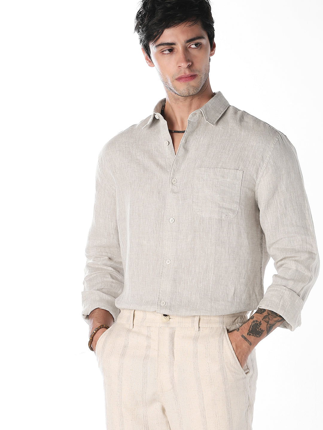 Off-White Linen Regular Fit Shirt - M