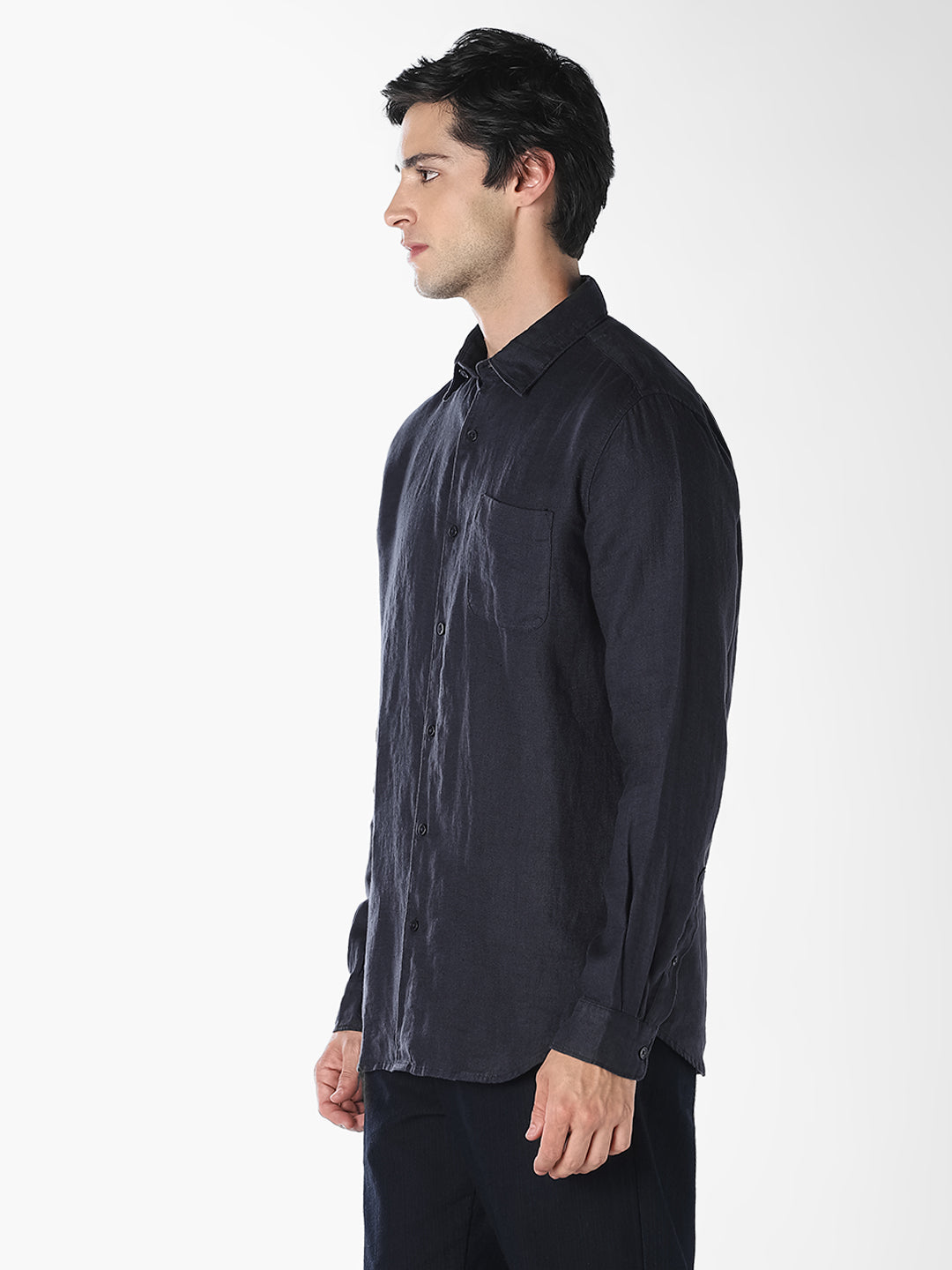 Dark Blue Linen Regular Fit Shirt