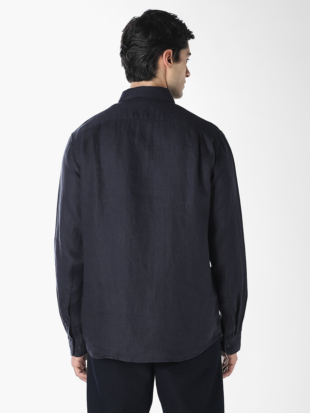 Dark Blue Linen Regular Fit Shirt