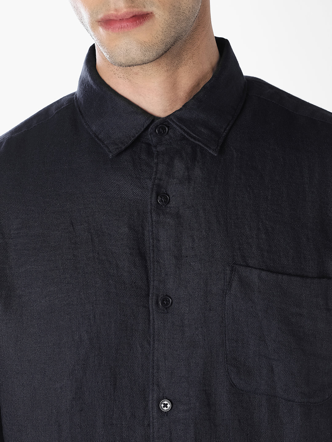 Dark Blue Linen Regular Fit Shirt