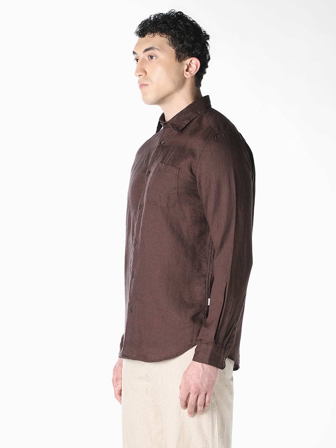Dark Brown Linen Regular Fit Shirt