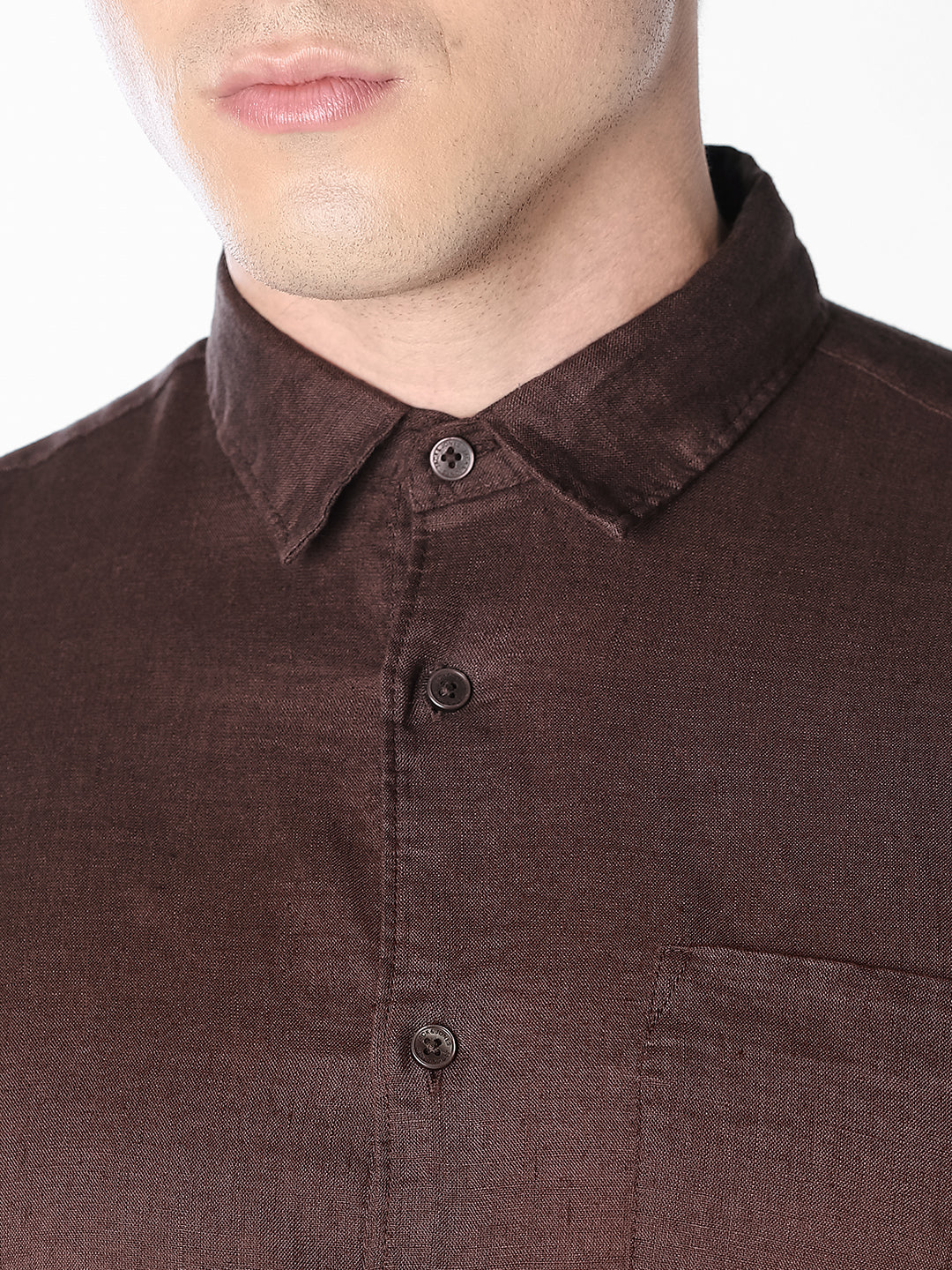 Dark Brown Linen Regular Fit Shirt