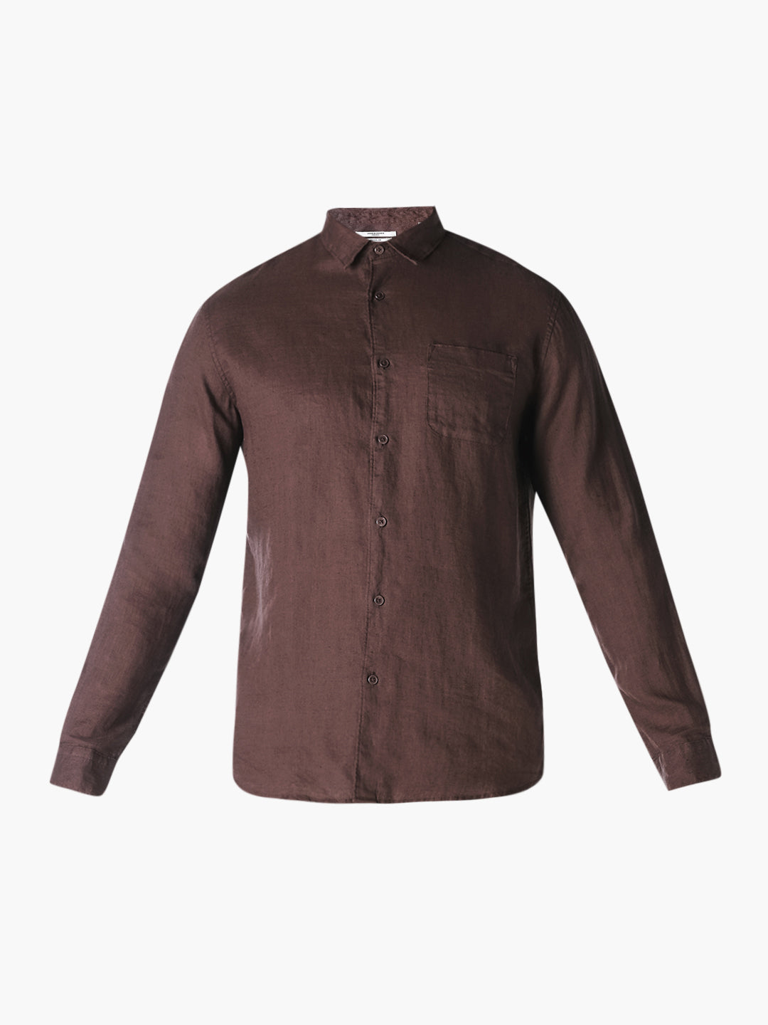 Dark Brown Linen Regular Fit Shirt