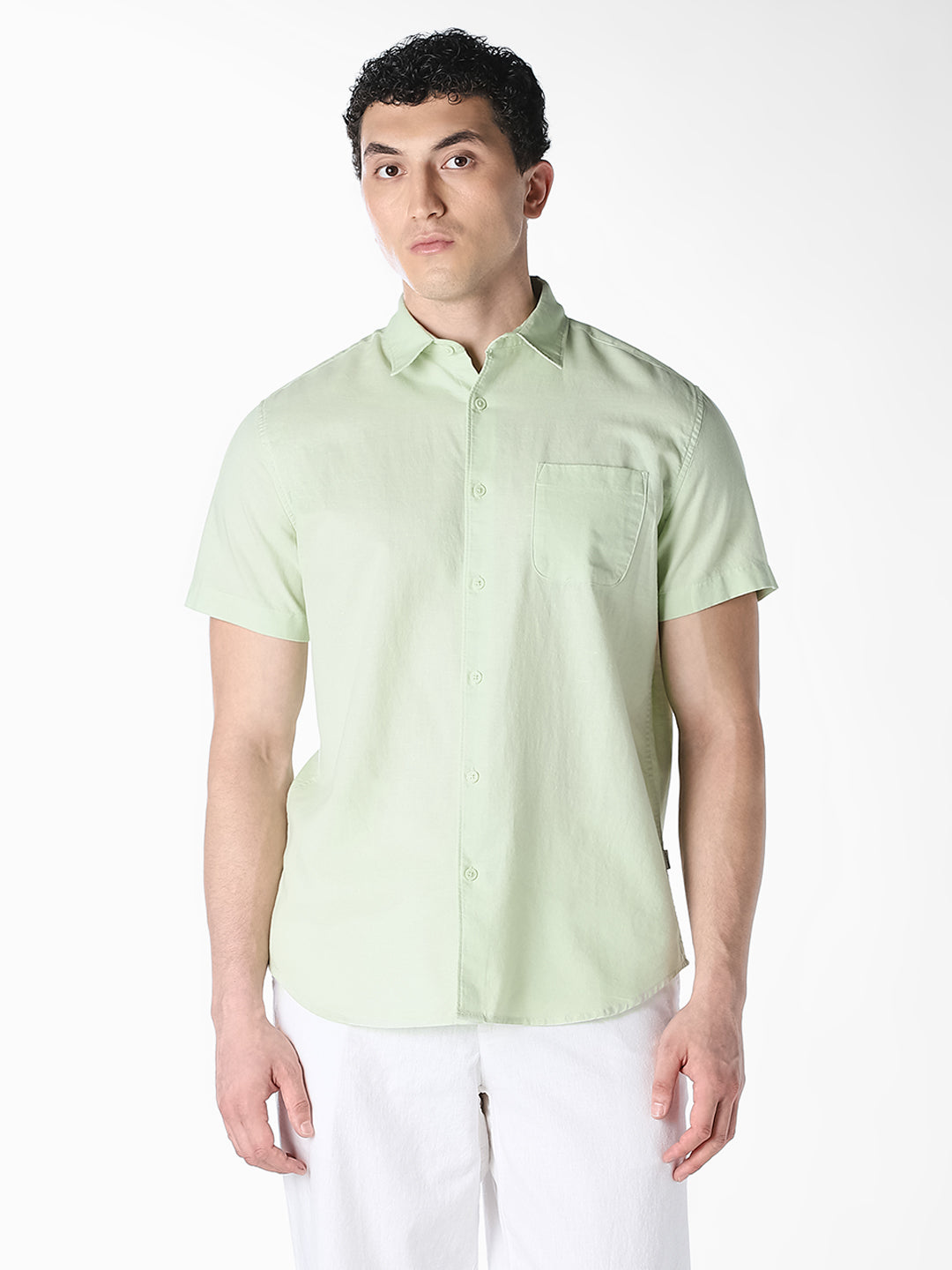 Pastel Green Linen Short Sleeves Shirt