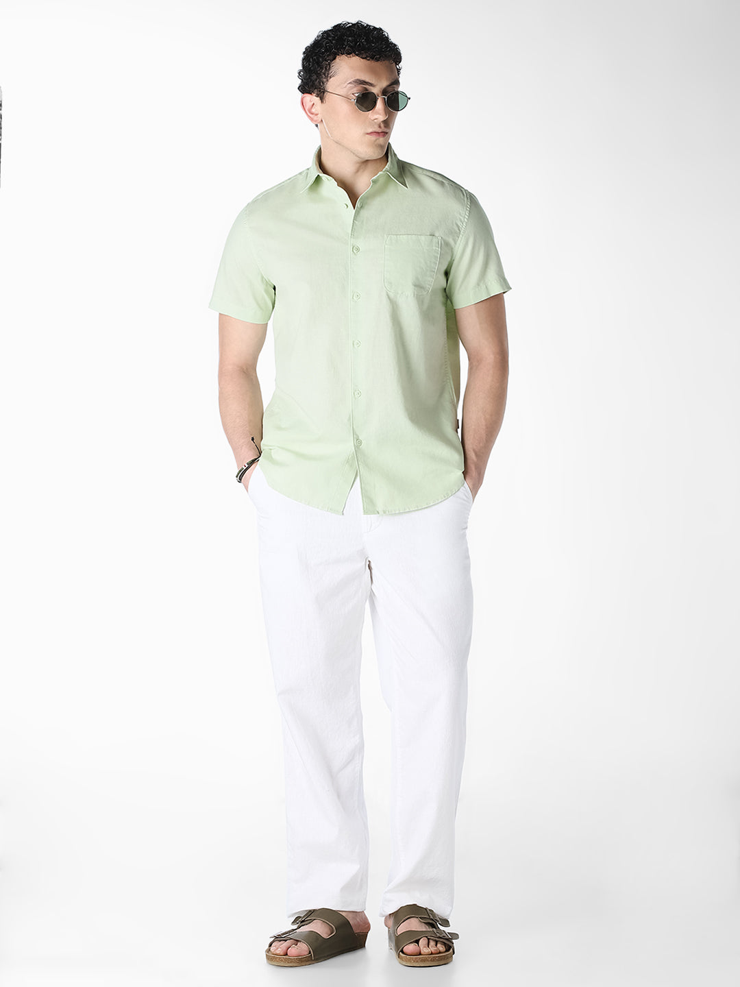 Pastel Green Linen Short Sleeves Shirt