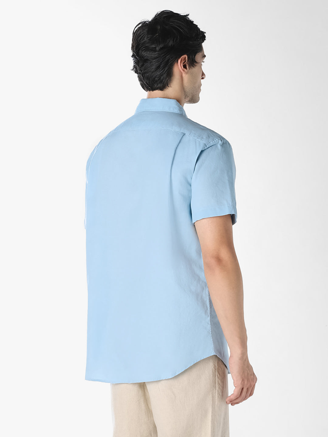 Blue Linen Short Sleeves Shirt