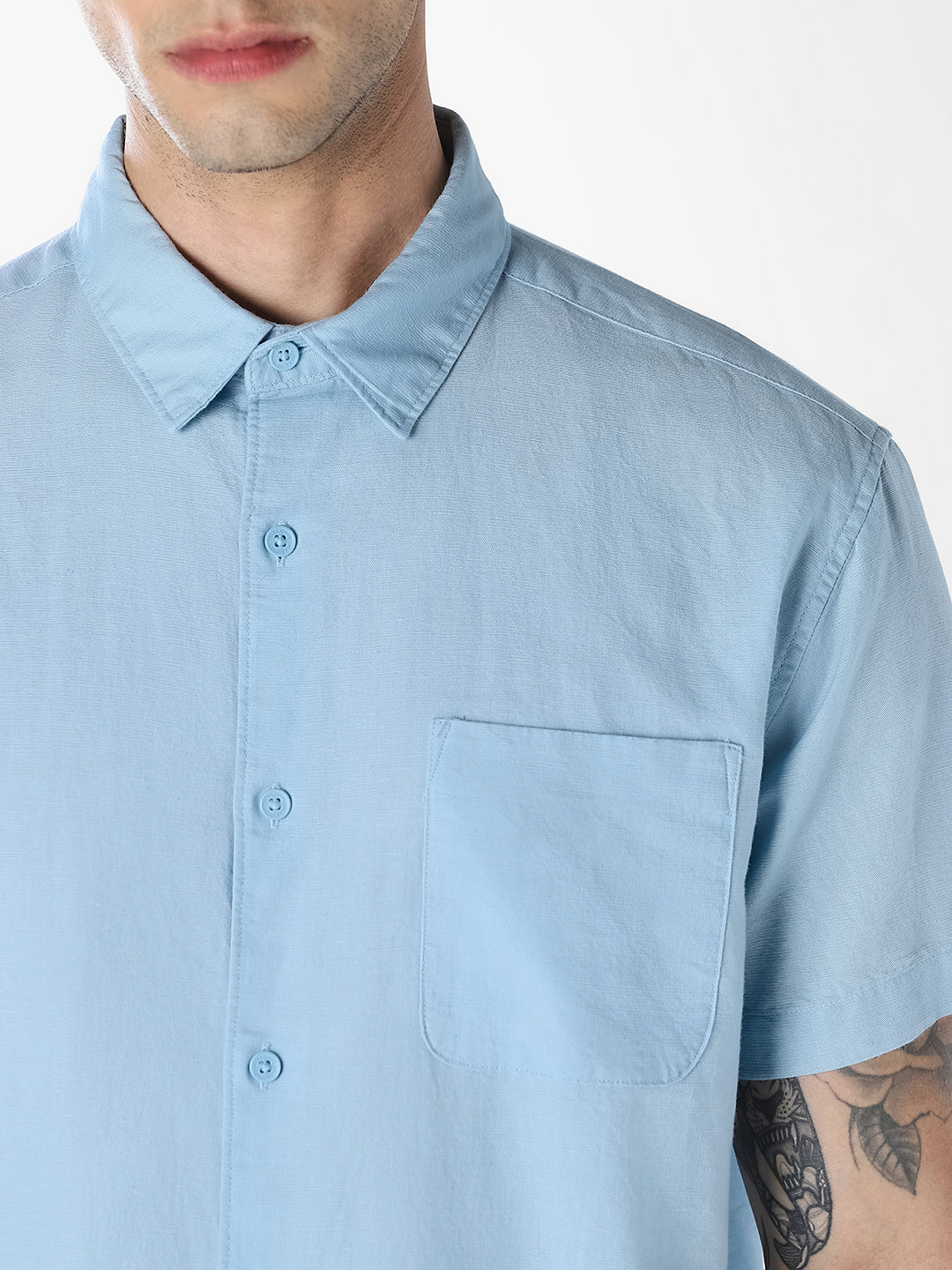 Blue Linen Short Sleeves Shirt