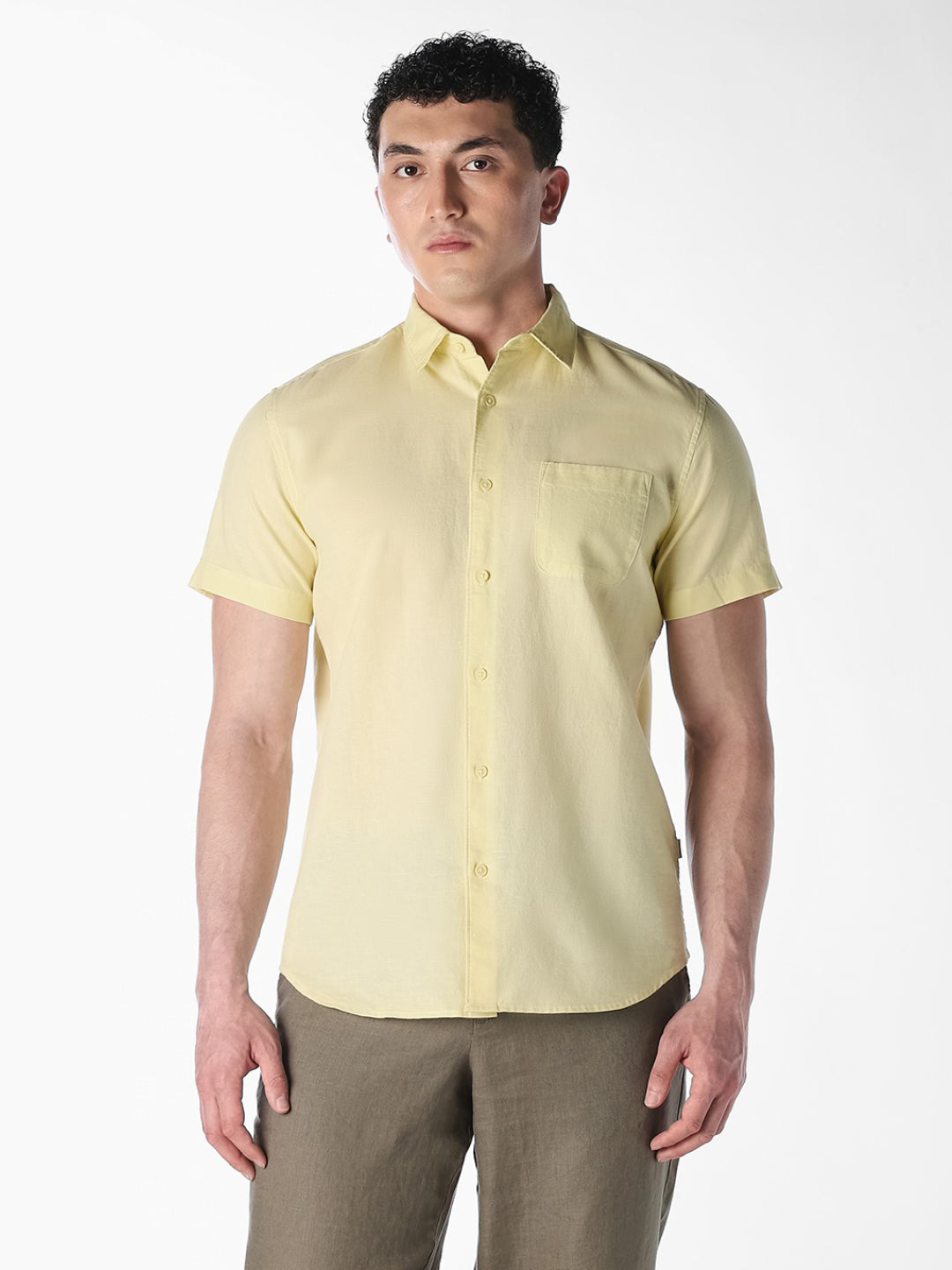 Yellow Linen Short Sleeves Shirt