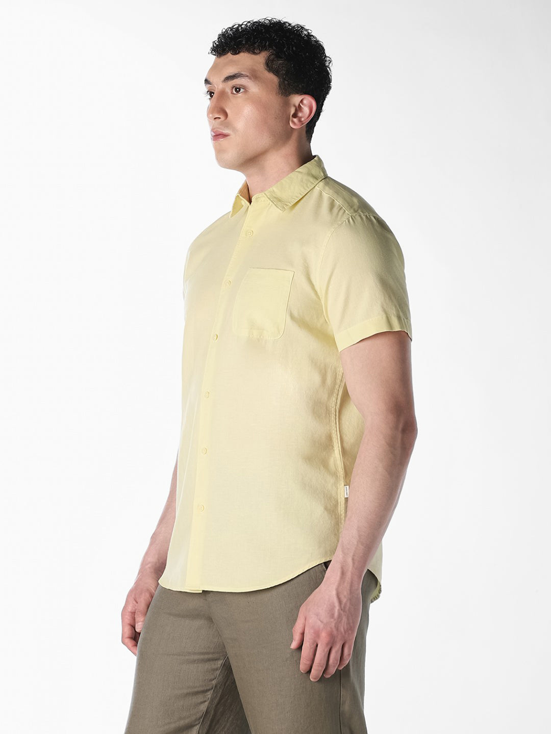 Yellow Linen Short Sleeves Shirt