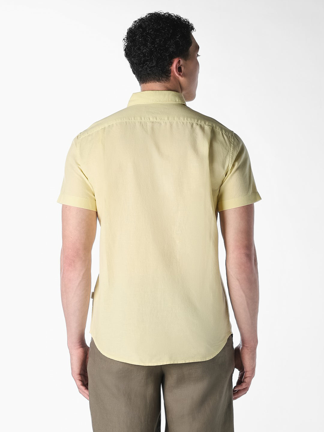 Yellow Linen Short Sleeves Shirt