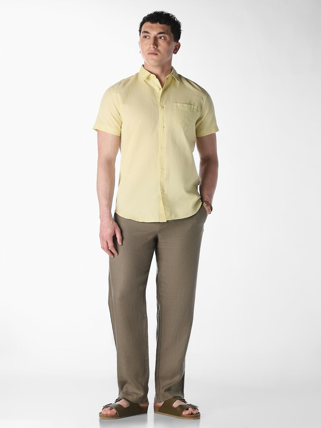 Yellow Linen Short Sleeves Shirt