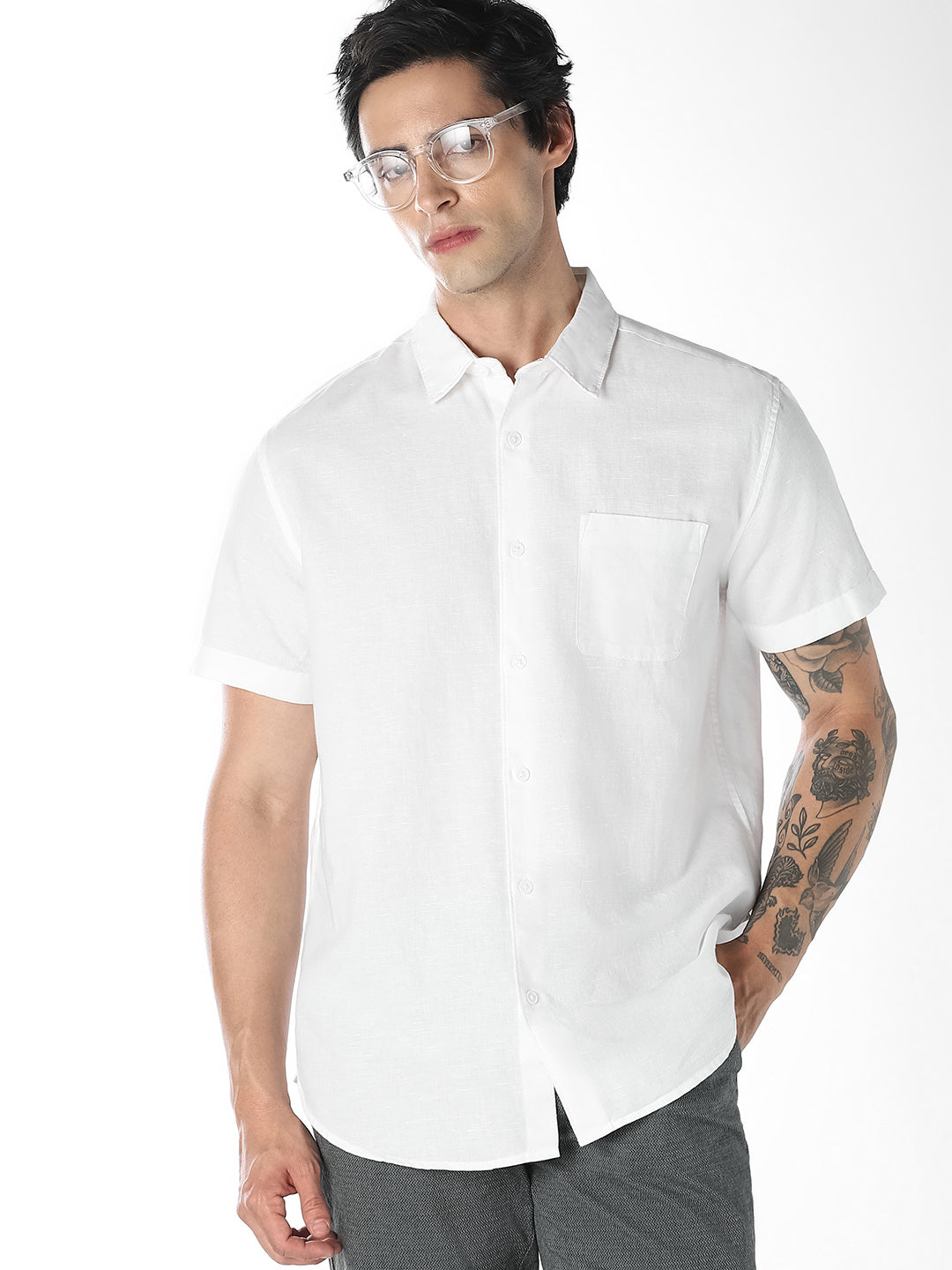 White Linen Short Sleeves Shirt