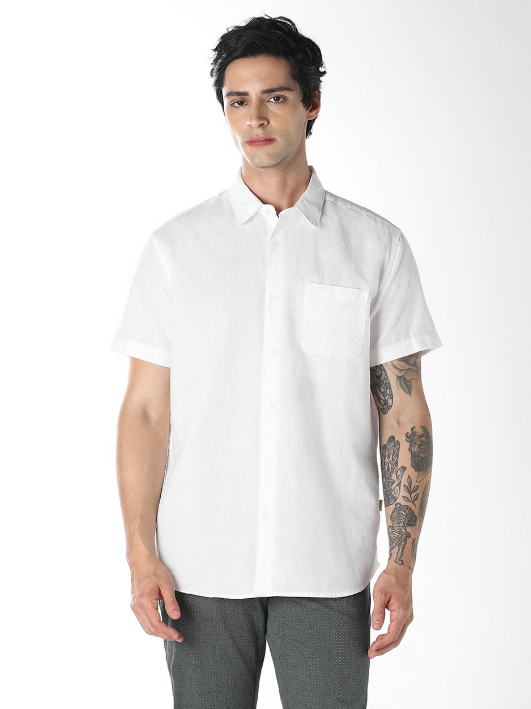 White Linen Short Sleeves Shirt