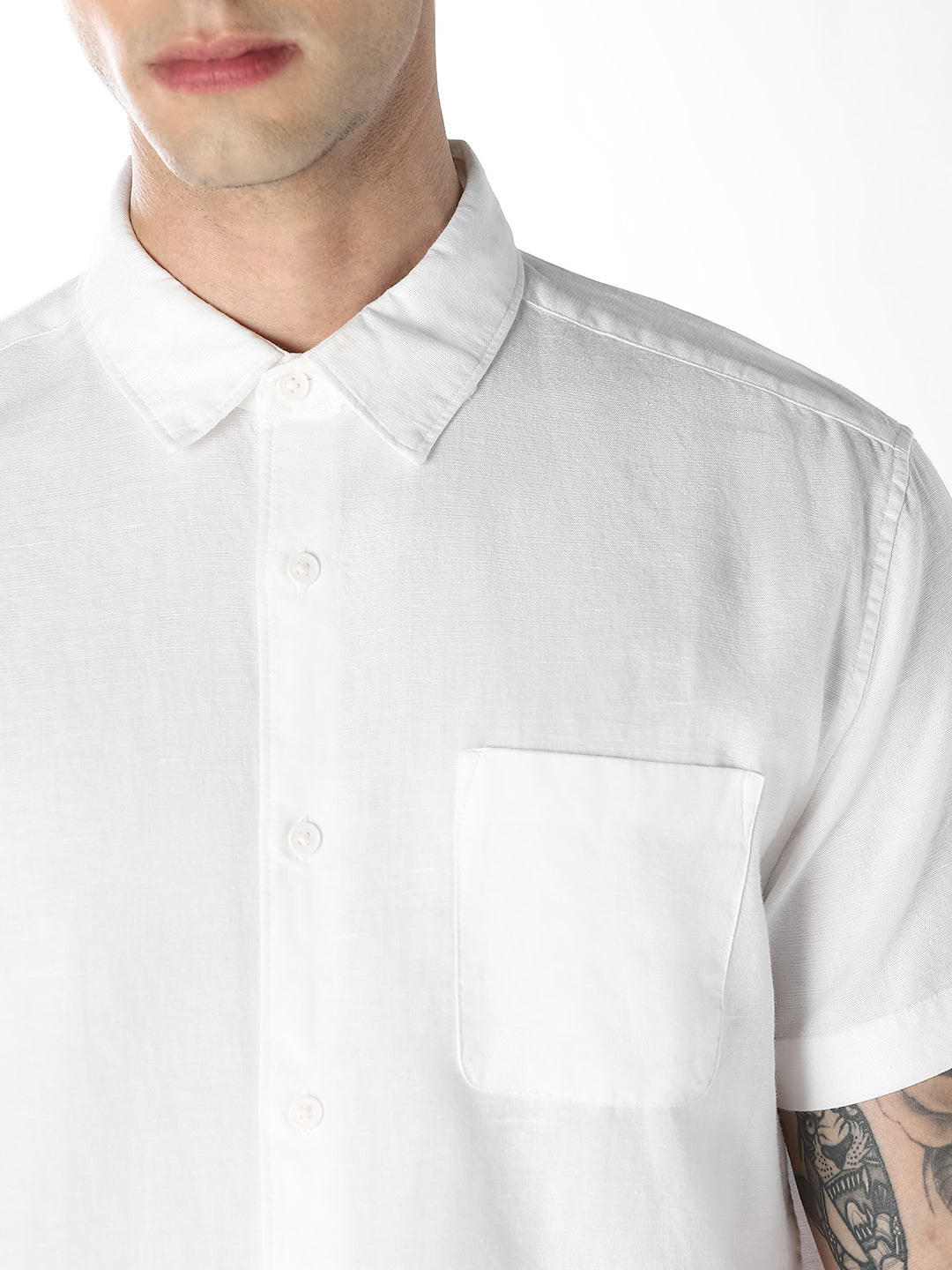 White Linen Short Sleeves Shirt