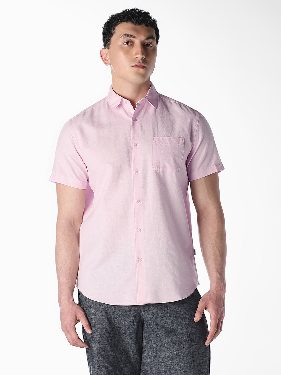 Pink Linen Short Sleeves Shirt