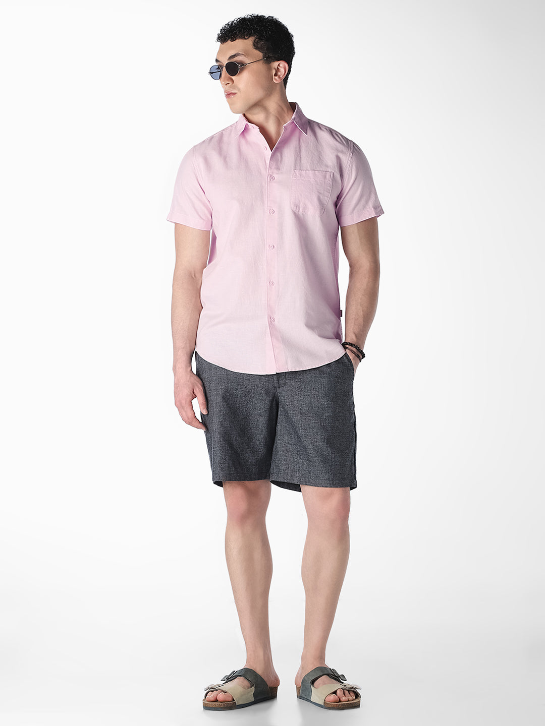 Pink Linen Short Sleeves Shirt