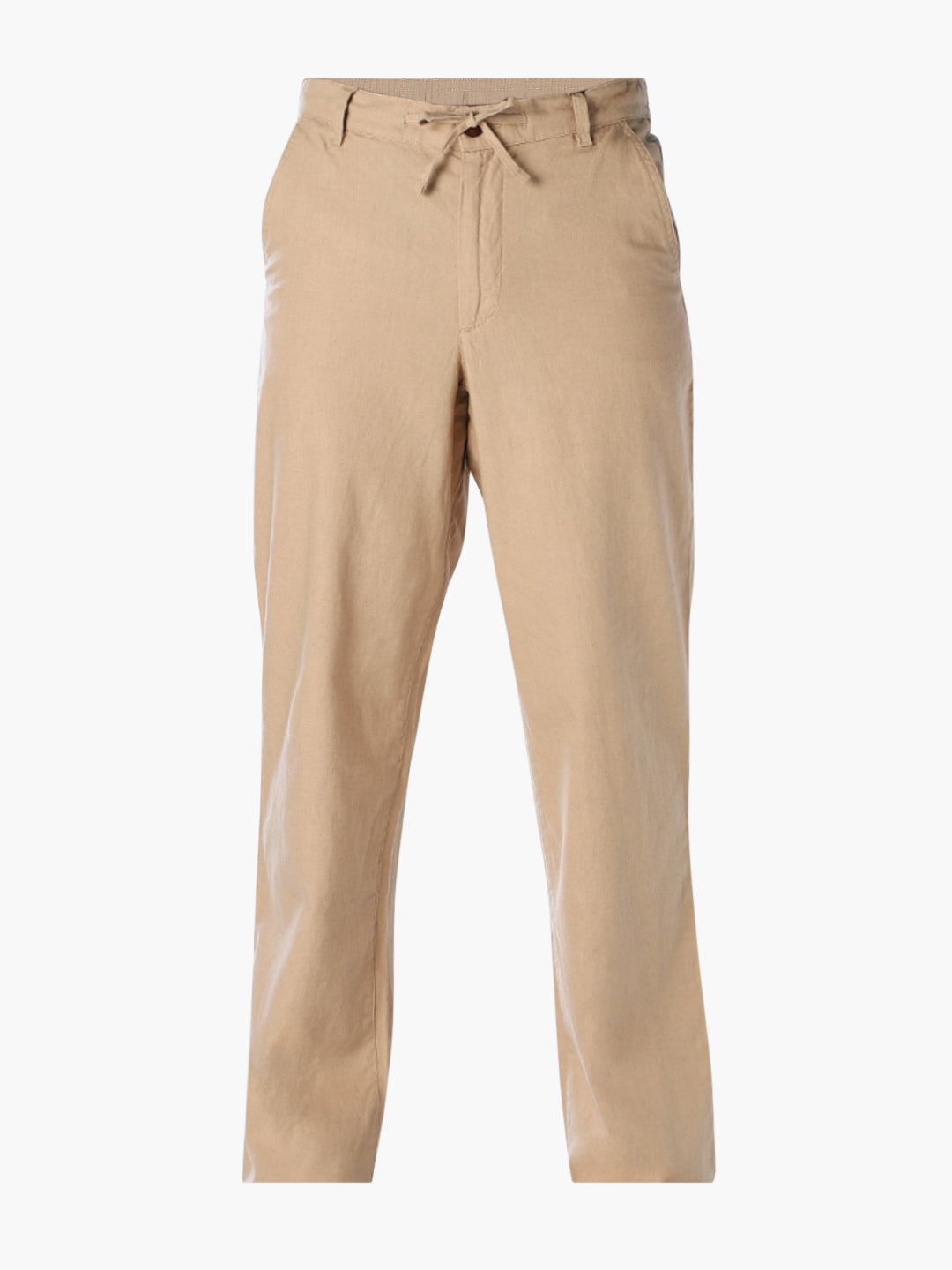 Men Khaki Linen Blend Regular Fit Chinos
