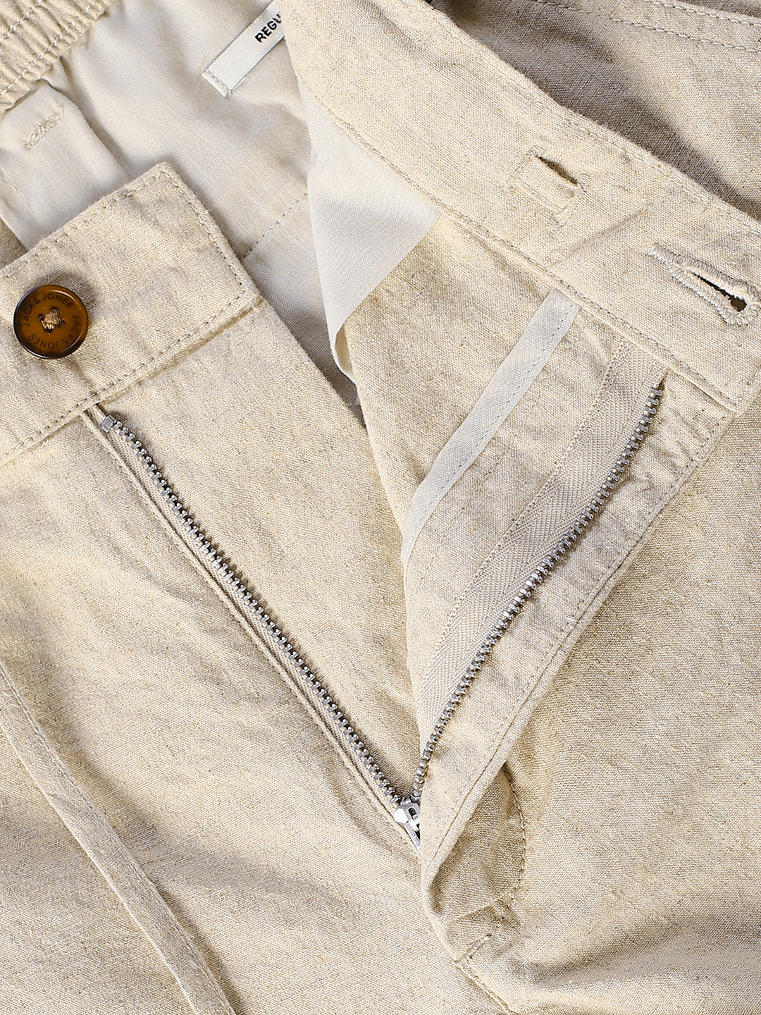 Men's Linen Blend Beige Solid Regular Fit Chinos