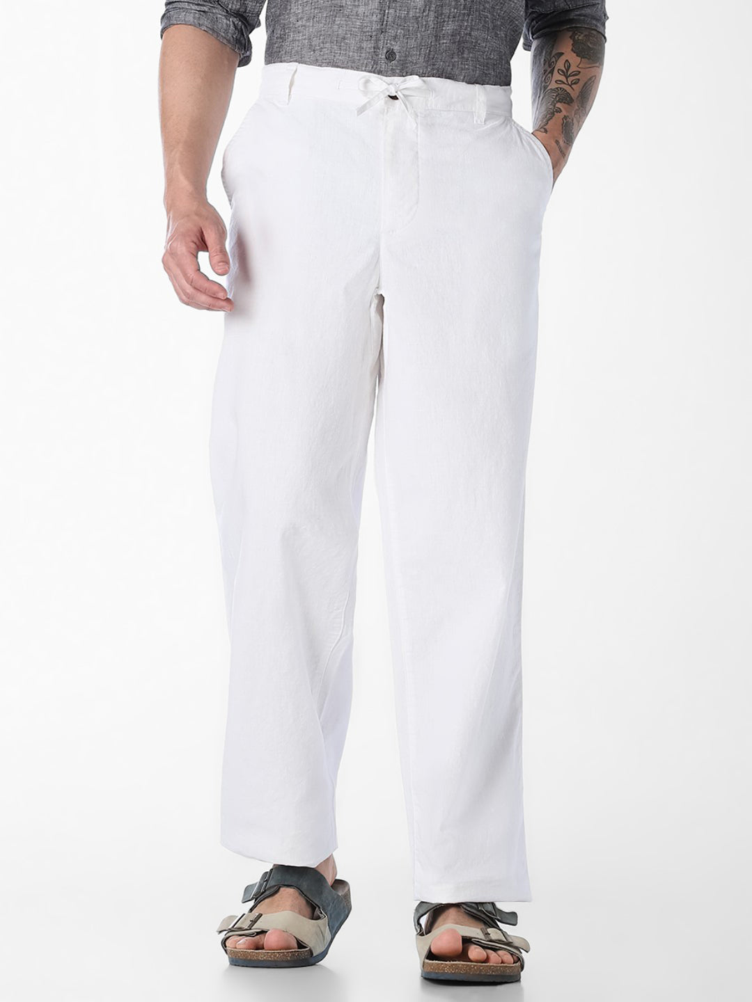 Men's Linen Blend Regular Fit Chinos In Bright White