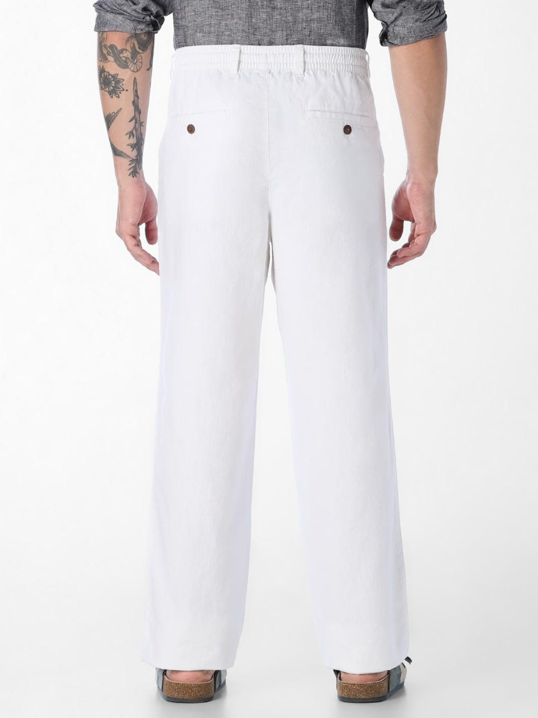 Men's Linen Blend Regular Fit Chinos In Bright White