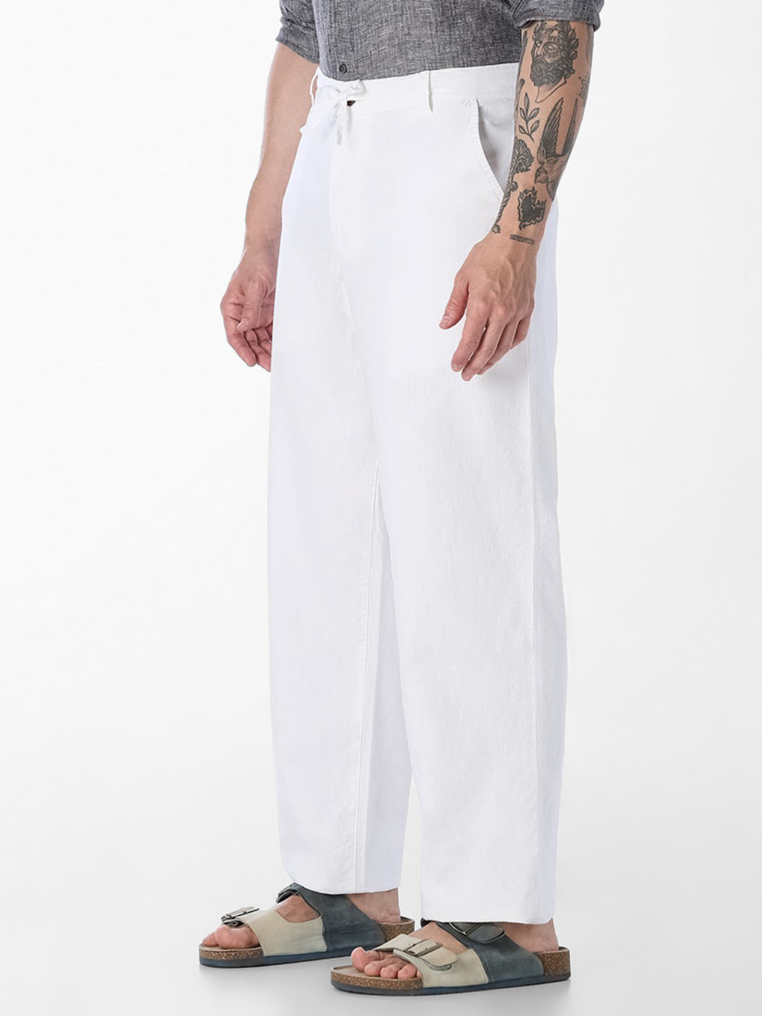 Men's Linen Blend Regular Fit Chinos In Bright White