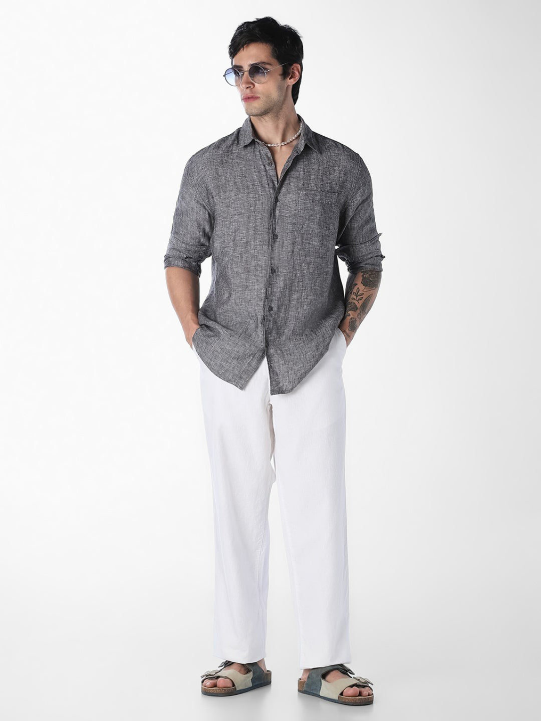 Men's Linen Blend Regular Fit Chinos In Bright White