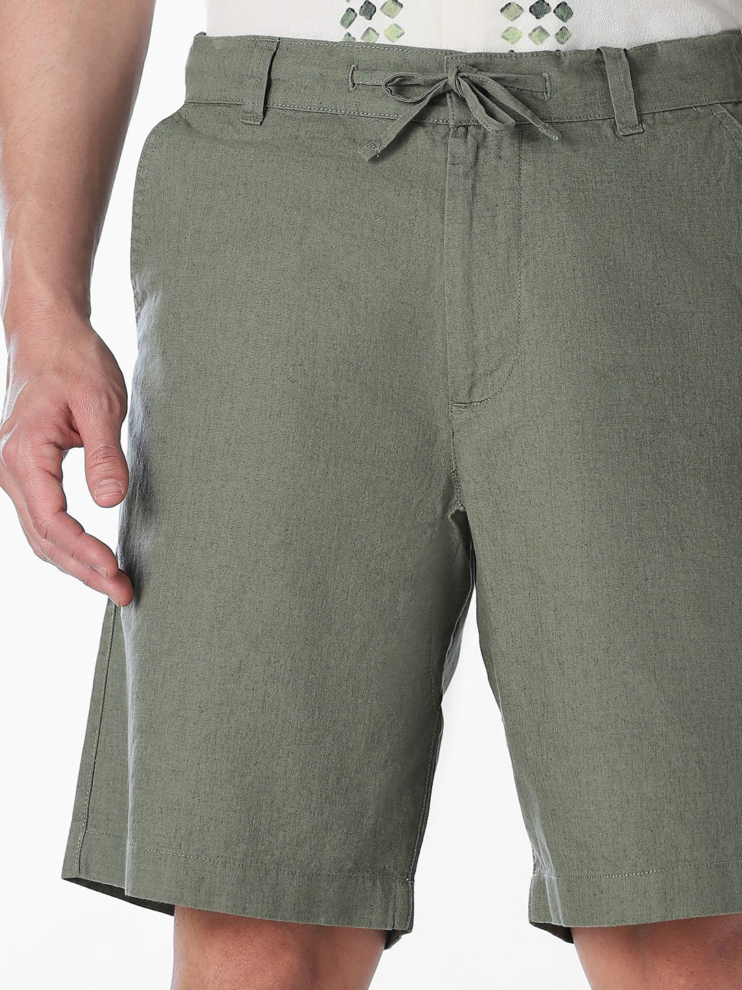 Green Linen Blend Chino Shorts