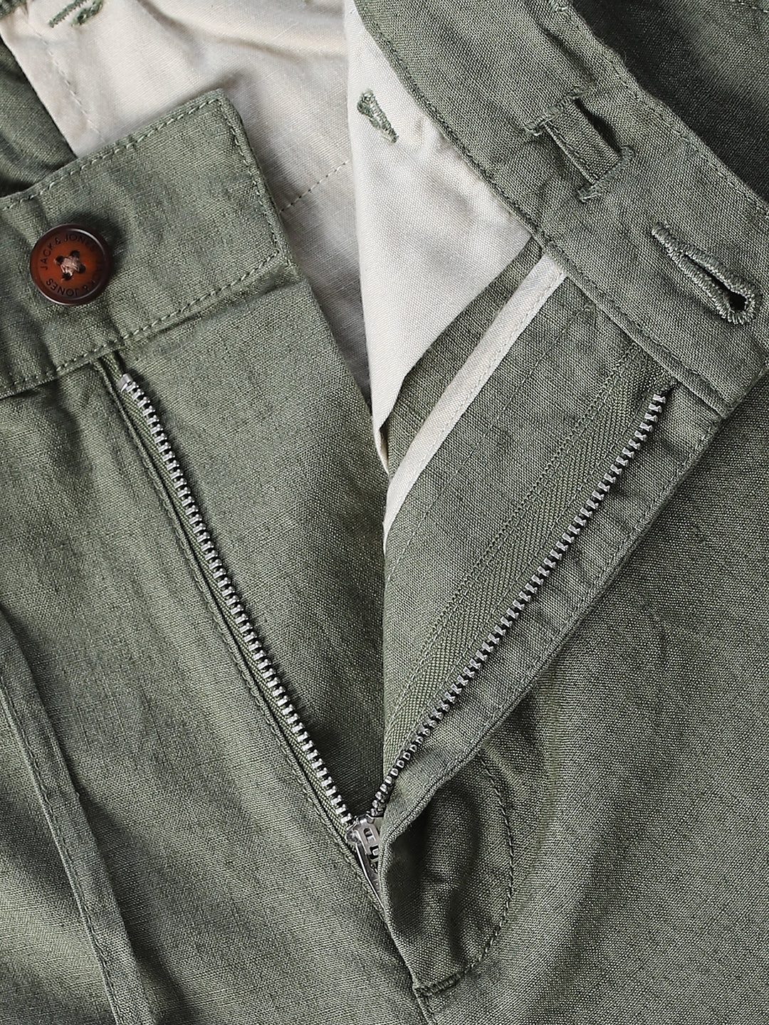 Green Linen Blend Chino Shorts