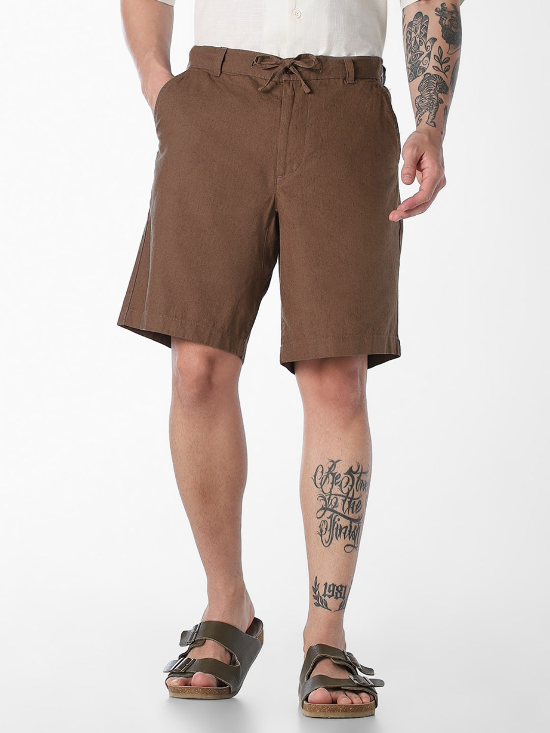 Brown Linen Blend Chino Shorts