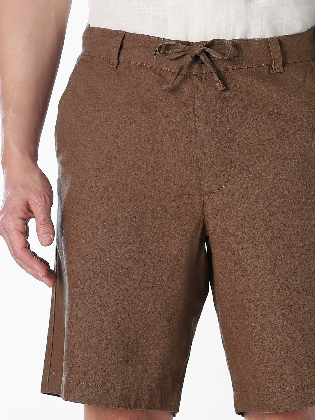 Brown Linen Blend Chino Shorts
