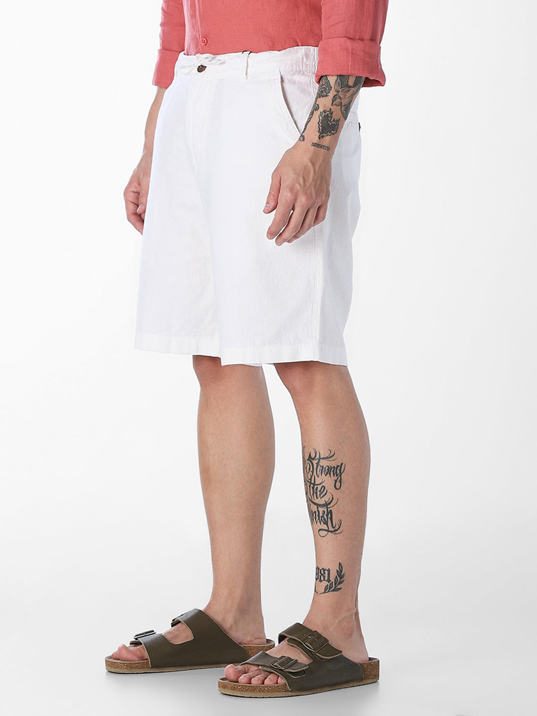 White Linen Blend Chino Shorts