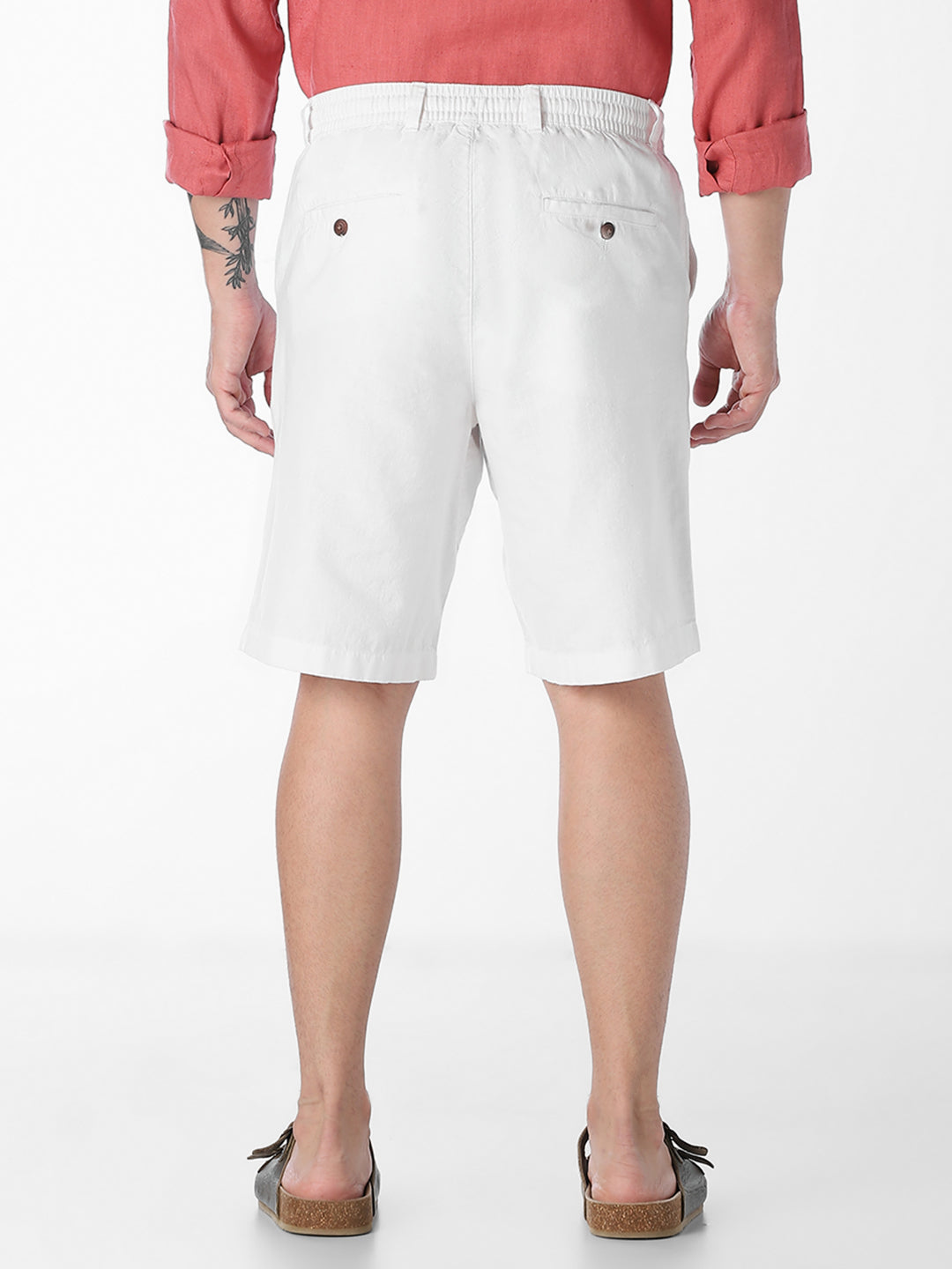 White Linen Blend Chino Shorts