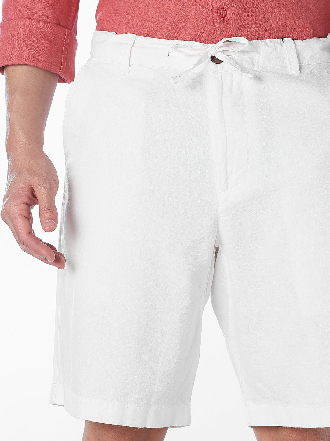 White Linen Blend Chino Shorts