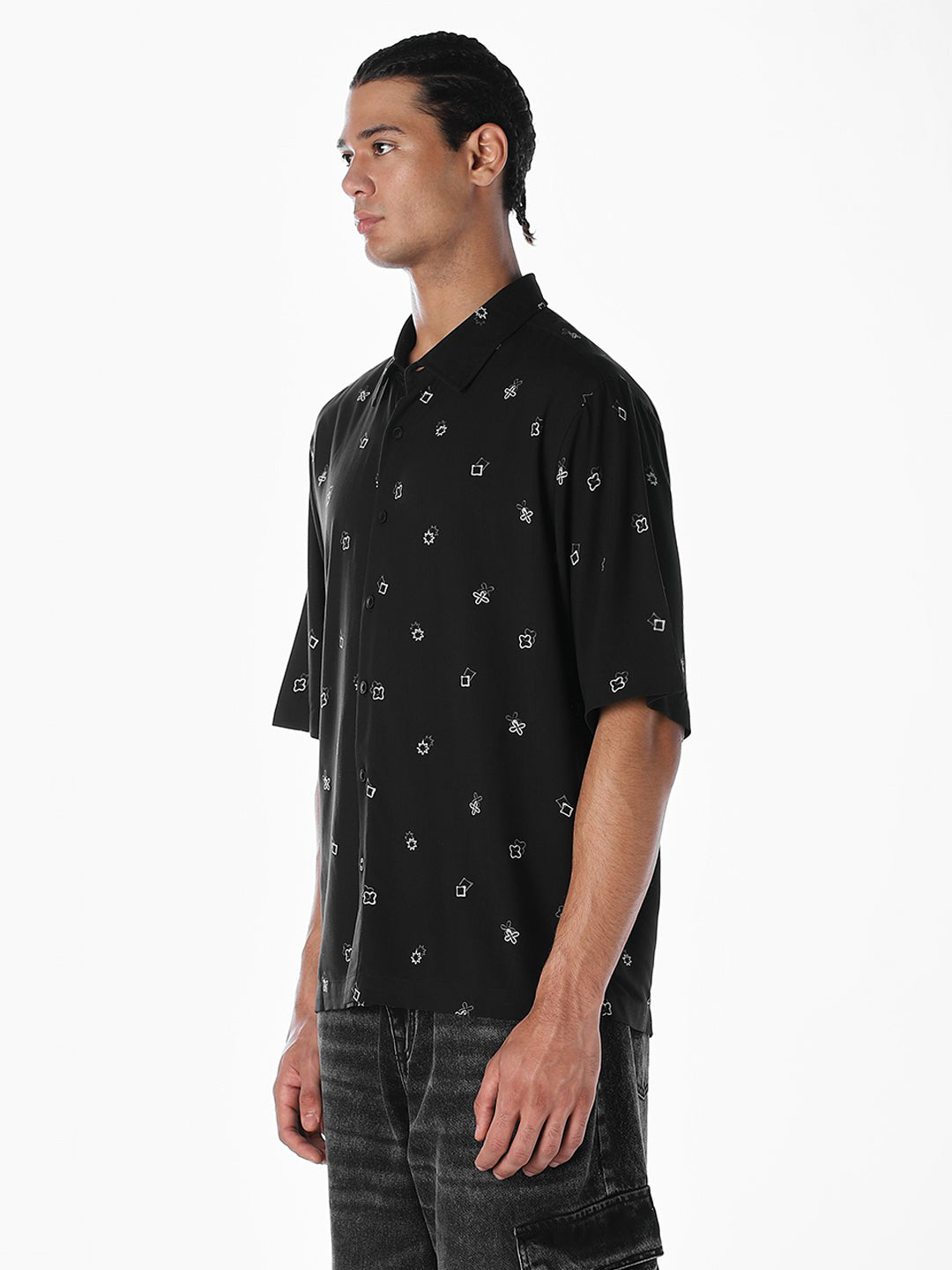 Black Printed Oversized Shirt