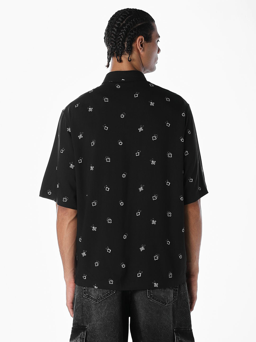 Black Printed Oversized Shirt